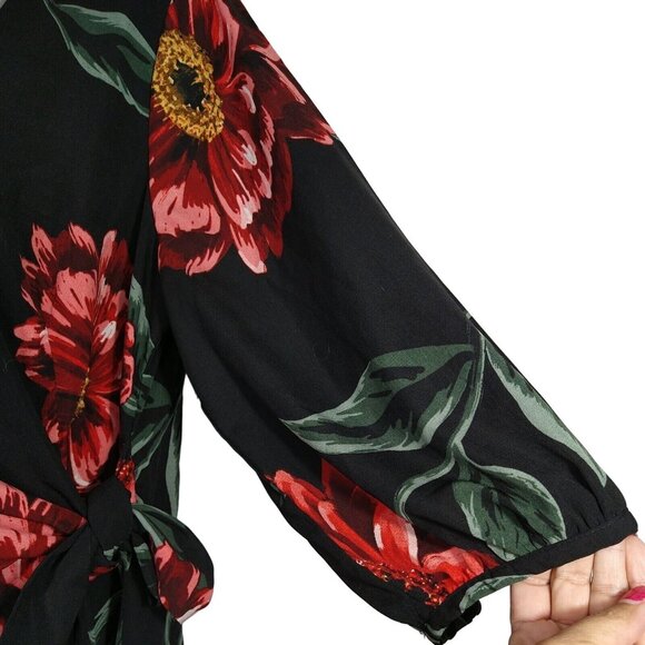 Ignite Evenings Cocktail Dress Boatneck Women Size 14W Black Red Floral FLAW - Picture 3 of 9